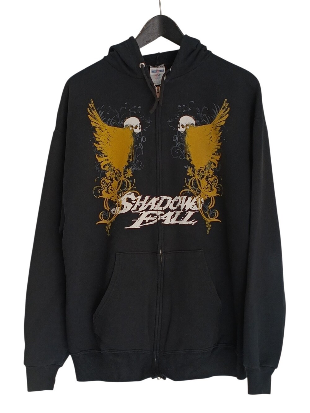 VTG Y2K Shadows Fall Band Zip Up Hoodie Sweater Jerzees Black Size L